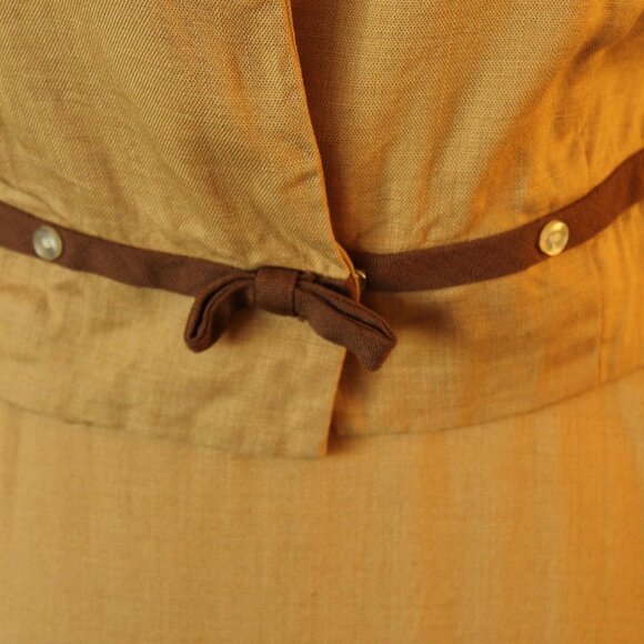 Vintage 1950s Dress With Jacket and Belt, 3 Piece Lampl Gold Linen Sundress - Picture 6 of 10